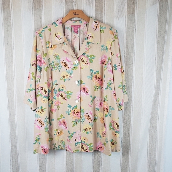 Woman‎ Within Floral Linen Blend Blazer Jacket Neutral Size 2X - Picture 1 of 8